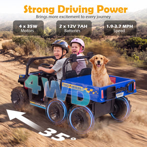 24V 2-Seater Kids Ride on Dump Truck 4WD with Electric Dump Bed and Lights