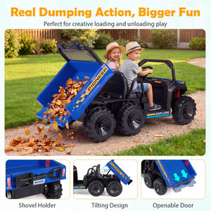 24V 2-Seater Kids Ride on Dump Truck 4WD with Electric Dump Bed and Lights