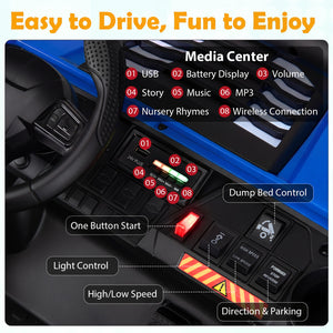 24V 2-Seater Kids Ride on Dump Truck 4WD with Electric Dump Bed and Lights