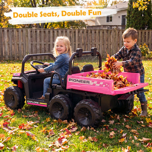 24V 2-Seater Kids Ride on Dump Truck 4WD with Electric Dump Bed and Lights