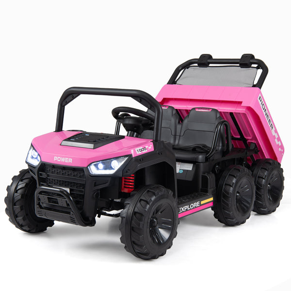 24V 2-Seater Kids Ride on Dump Truck 4WD with Electric Dump Bed and Lights