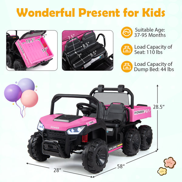 24V 2-Seater Kids Ride on Dump Truck 4WD with Electric Dump Bed and Lights