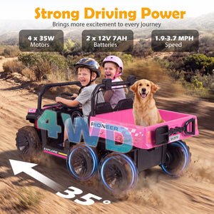 24V 2-Seater Kids Ride on Dump Truck 4WD with Electric Dump Bed and Lights