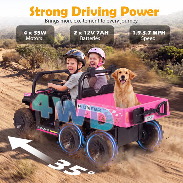 24V 2-Seater Kids Ride on Dump Truck 4WD with Electric Dump Bed and Lights