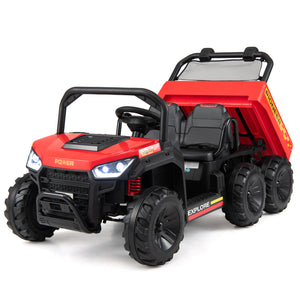 24V 2-Seater Kids Ride on Dump Truck 4WD with Electric Dump Bed and Lights