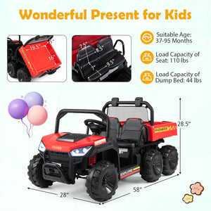 24V 2-Seater Kids Ride on Dump Truck 4WD with Electric Dump Bed and Lights