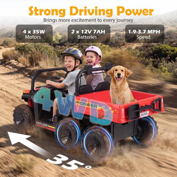 24V 2-Seater Kids Ride on Dump Truck 4WD with Electric Dump Bed and Lights