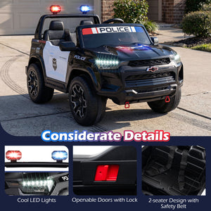 24V 2-Seater Ride on Police Car 4WD Chevrolet with Megaphone and LED Flashing Lights