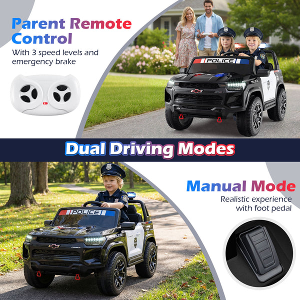 24V 2-Seater Ride on Police Car 4WD Chevrolet with Megaphone and LED Flashing Lights