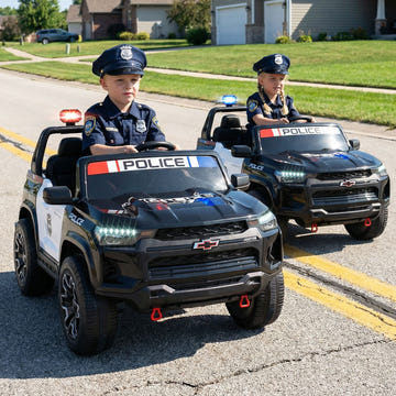24V 2-Seater Ride on Police Car 4WD Chevrolet with Megaphone and LED Flashing Lights
