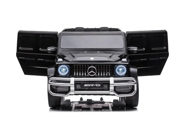 24V 4x4 Mercedes Benz G63 AMG ride-on car for kids, 2-seater, angled view showcasing sleek design and features.