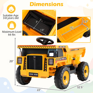 24V Construction Electric Vehicle with Dump Bed and Remote Control for Aged 3-8-Yellow