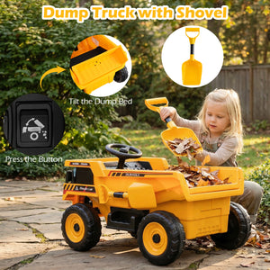 24V Construction Electric Vehicle with Dump Bed and Remote Control for Aged 3-8-Yellow