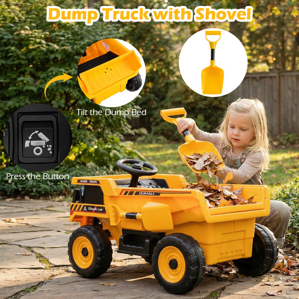 24V Construction Electric Vehicle with Dump Bed and Remote Control for Aged 3-8-Yellow