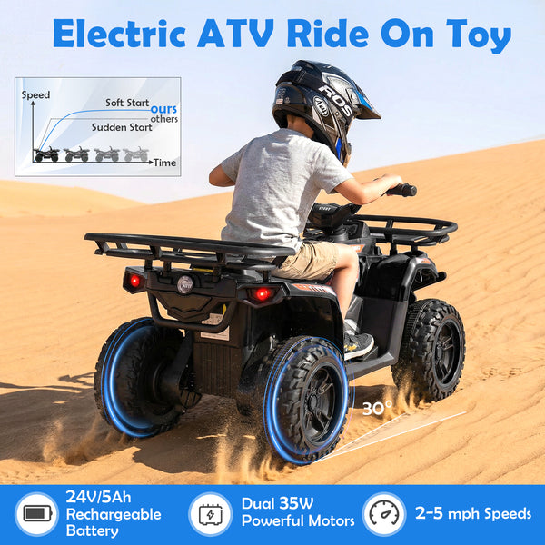 24V Electric Ride On Quad with LED Headlights - Rechargeable