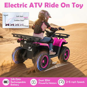 24V Electric Ride On Quad with LED Headlights - Rechargeable