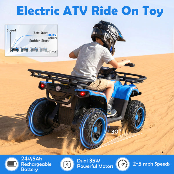24V Electric Ride On Quad with LED Headlights - Rechargeable