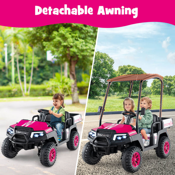 24V Kids Golf Cart 4WD 2-Seater Ride on Car with Storage Trunk and Horn