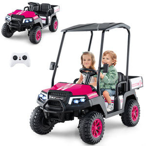 24V Kids Golf Cart 4WD 2-Seater Ride on Car with Storage Trunk and Horn