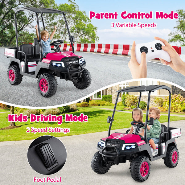 24V Kids Golf Cart 4WD 2-Seater Ride on Car with Storage Trunk and Horn