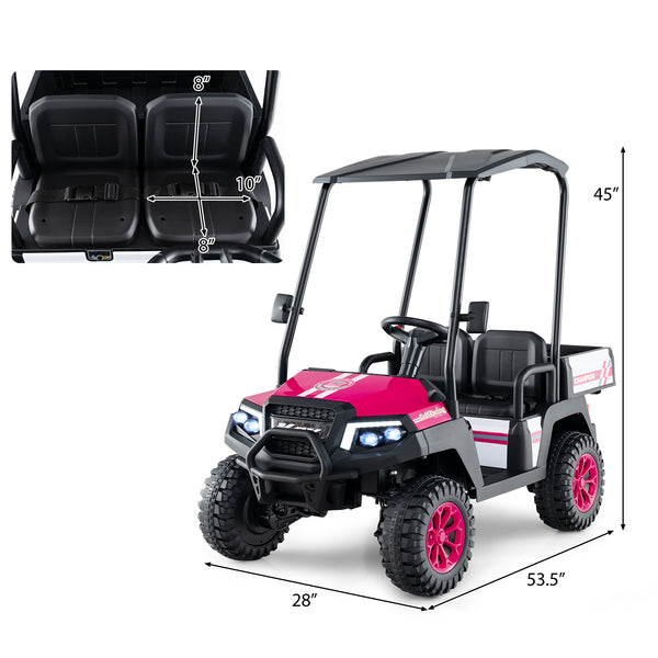 24V Kids Golf Cart 4WD 2-Seater Ride on Car with Storage Trunk and Horn