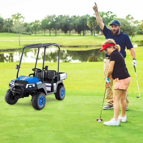 24V Kids Golf Cart 4WD 2-Seater Ride on Car with Storage Trunk and Horn