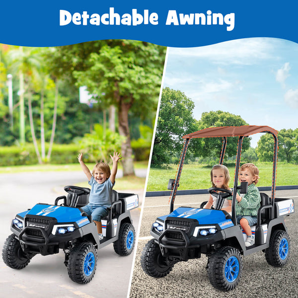 24V Kids Golf Cart 4WD 2-Seater Ride on Car with Storage Trunk and Horn