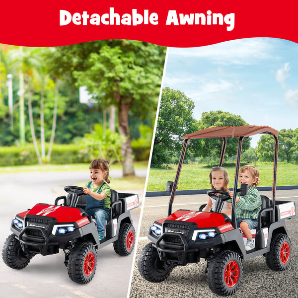 24V Kids Golf Cart 4WD 2-Seater Ride on Car with Storage Trunk and Horn