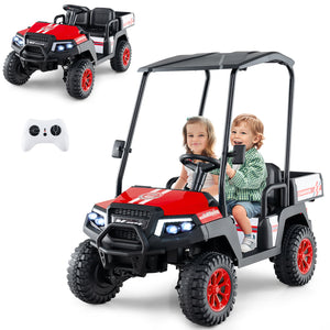 24V Kids Golf Cart 4WD 2-Seater Ride on Car with Storage Trunk and Horn