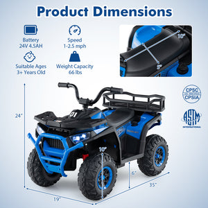 24V Kids Ride on Electric ATV Quad Car with Realistic Sounds and  LED Lights