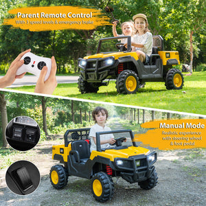 24V Ride On Dump Truck Licensed Caterpillar 2-Seater Kids Car with Remote Control