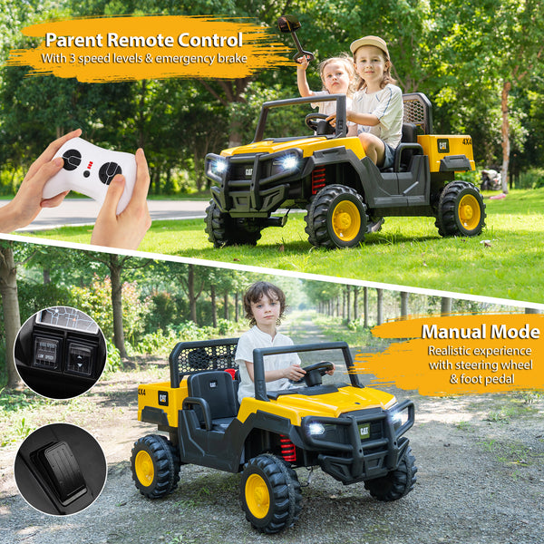 24V Ride On Dump Truck Licensed Caterpillar 2-Seater Kids Car with Remote Control