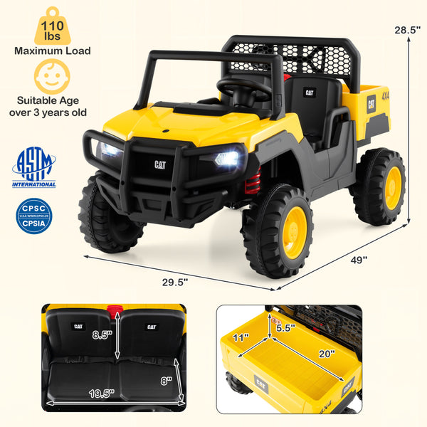 24V Ride On Dump Truck Licensed Caterpillar 2-Seater for Girls Boys-Yellow