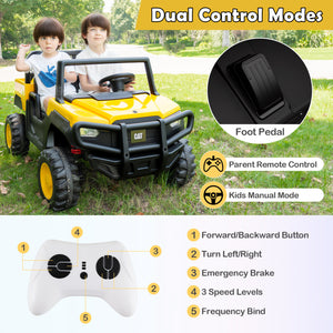 24V Ride On Dump Truck Licensed Caterpillar 2-Seater for Girls Boys-Yellow