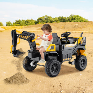 24V Ride On Excavator 4WD 2-Seater with Remote Control and Digging Arm for Kids