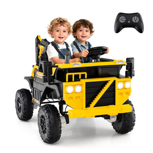 24V Ride On Excavator 4WD 2-Seater with Remote Control and Digging Arm for Kids