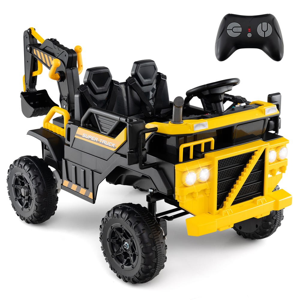24V Ride On Excavator 4WD 2-Seater with Remote Control and Digging Arm for Kids