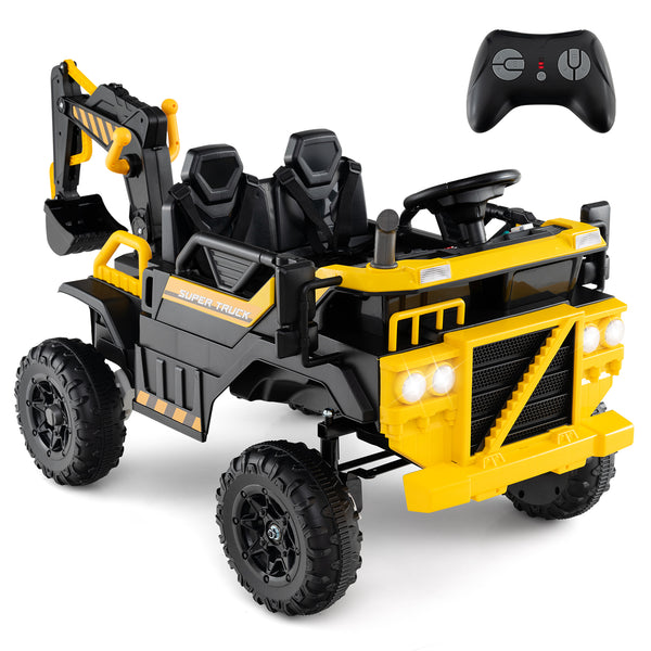 24V Ride On Excavator 4WD 2-Seater with Remote Control and Digging Arm for Kids