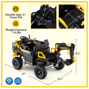 24V Ride On Excavator 4WD 2-Seater with Remote Control and Digging Arm for Kids