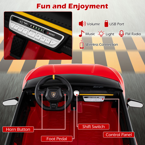 24V Ride-on Car for Kids 4WD 2-Seater Licensed Lamborghini Electric Vehicles with Music