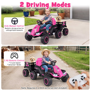 24V Ride on Tractor with Detachable Trailer and Music for Boys Girls