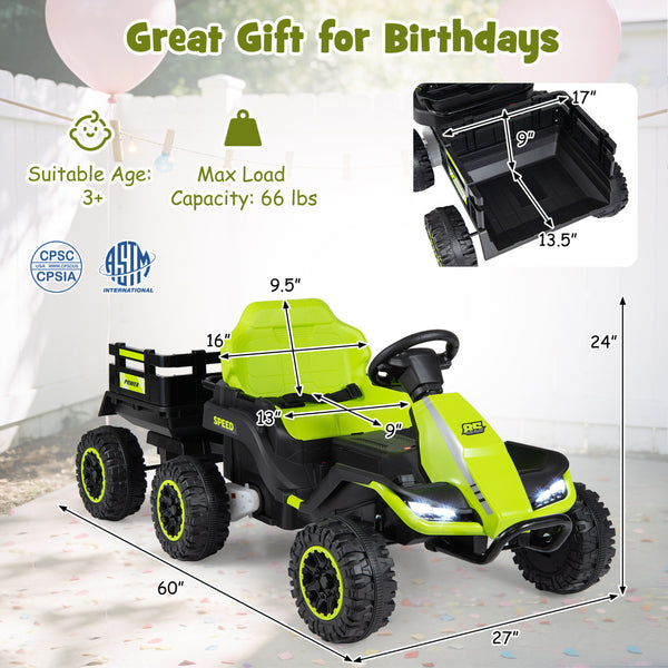 24V Ride on Tractor with Detachable Trailer and Music for Boys Girls
