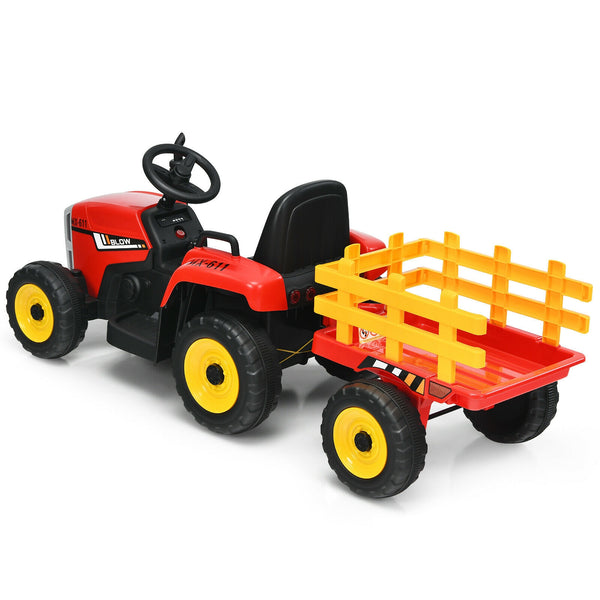 12V ride-on tractor with 3-gear shift loader for kids 3+ years, angled view showcasing fun and durability.