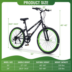 Kids Mountain Bike Adjustable with 7 Speed and Suspension Fork