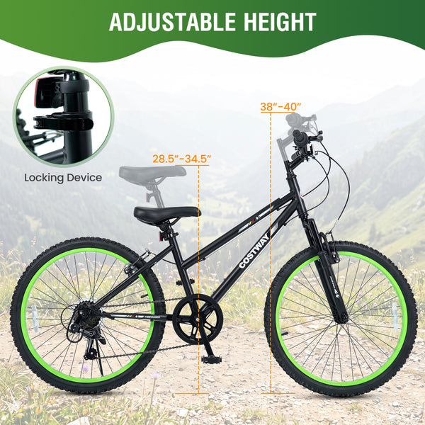 Kids Mountain Bike Adjustable with 7 Speed and Suspension Fork