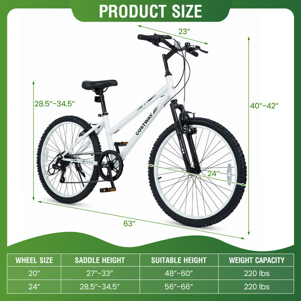 Kids Mountain Bike Adjustable with 7 Speed and Suspension Fork