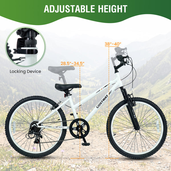 Kids Mountain Bike Adjustable with 7 Speed and Suspension Fork