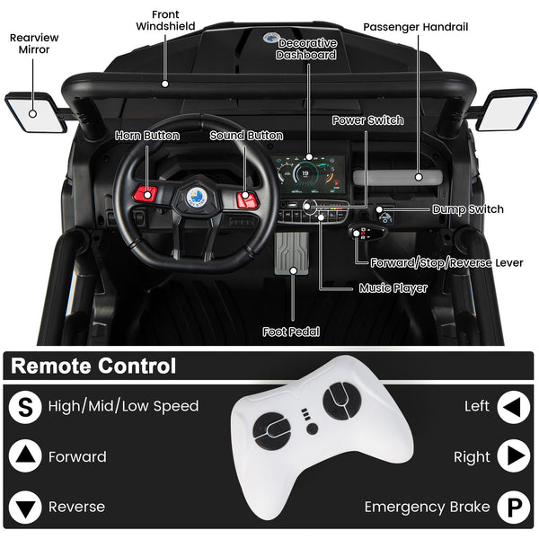 24V Ride On Kids Car with Dump Bed and Remote Control