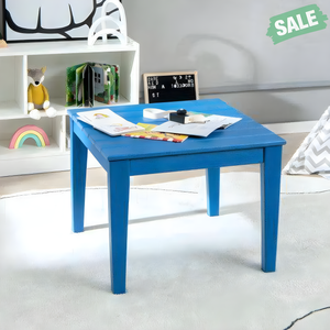 25.5-inch square blue kids activity play table, perfect for playtime and creativity. Angle view.