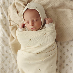 Organic Pointelle Swaddle Blanket + Hat Gift Set